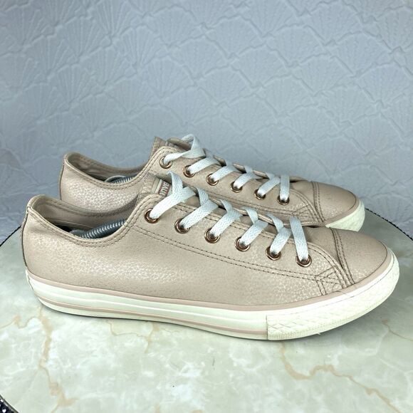 Converse All Star Sneakers Womens Sz 7 Pale Pink All Leather Low Top Skate Shoes - Picture 2 of 12